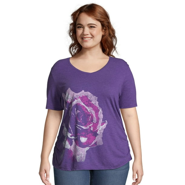 Just My Size Womens JMS Graphic S/S V-Neck 